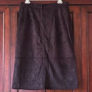 JUSTFAB Faux Suede Skirt Black Size L Knee Length Front Slit Back Zip
